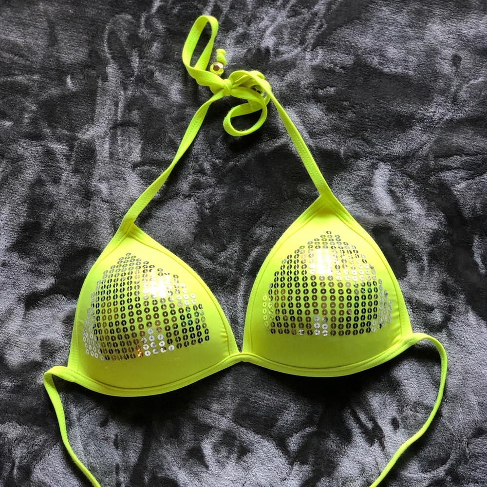 Neon Yellow Triangle Push-up Bikini Top - Large